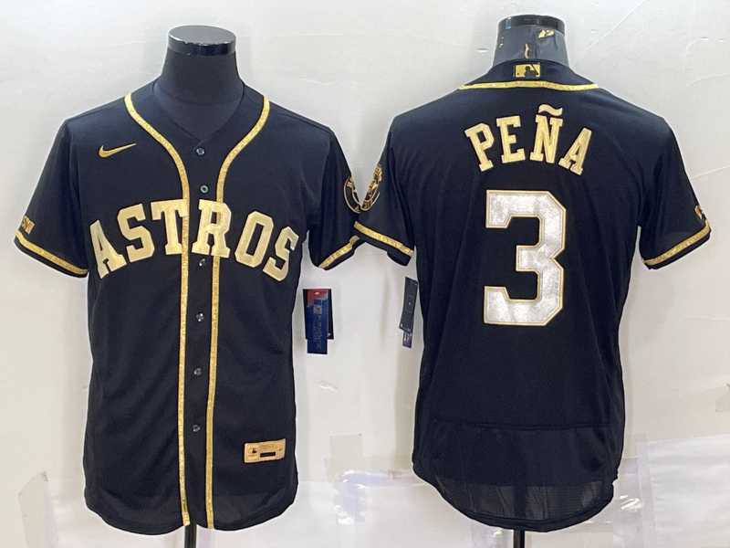 Mens Houston Astros #3 Jeremy Pena Black Gold Flex Base Stitched Jerseys